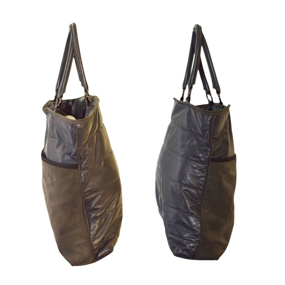 Moncler A Porter Gray Leather Suede Tote Handbag Shoulder bag - Picture 6 of 9